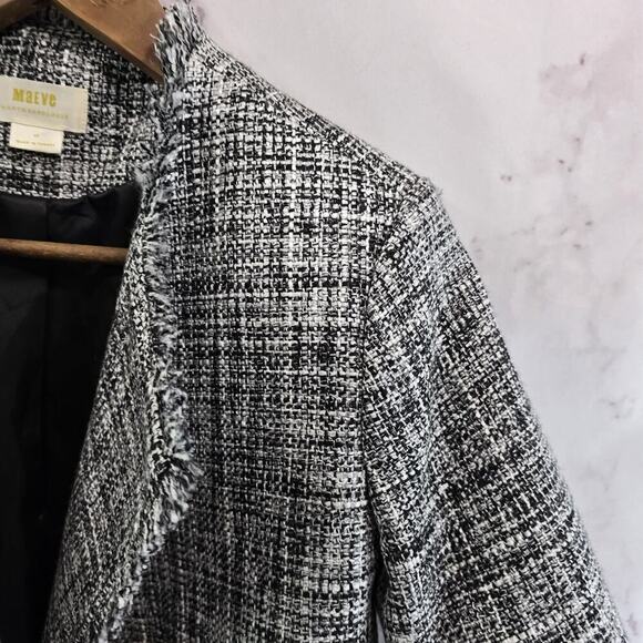 Anthropologie Blazer Women 4 P Black White Tweed Fringe Crop Boucle Pearl Maeve - Picture 10 of 13